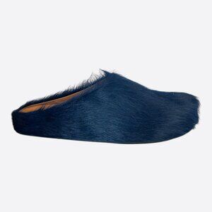 Marni Dark Blue Calfskin Fussbett Sabot Slides